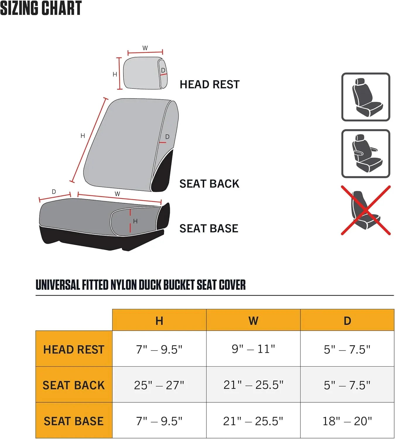 Carhartt Universal Nylon Duck Canvas Fitted Bucket Seat Covers, Durable Seat Protection with Rain Defender, Black and Carhartt Brown
