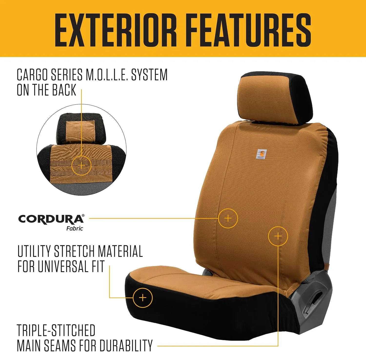 Carhartt Universal Nylon Duck Canvas Fitted Bucket Seat Covers, Durable Seat Protection with Rain Defender, Black and Carhartt Brown