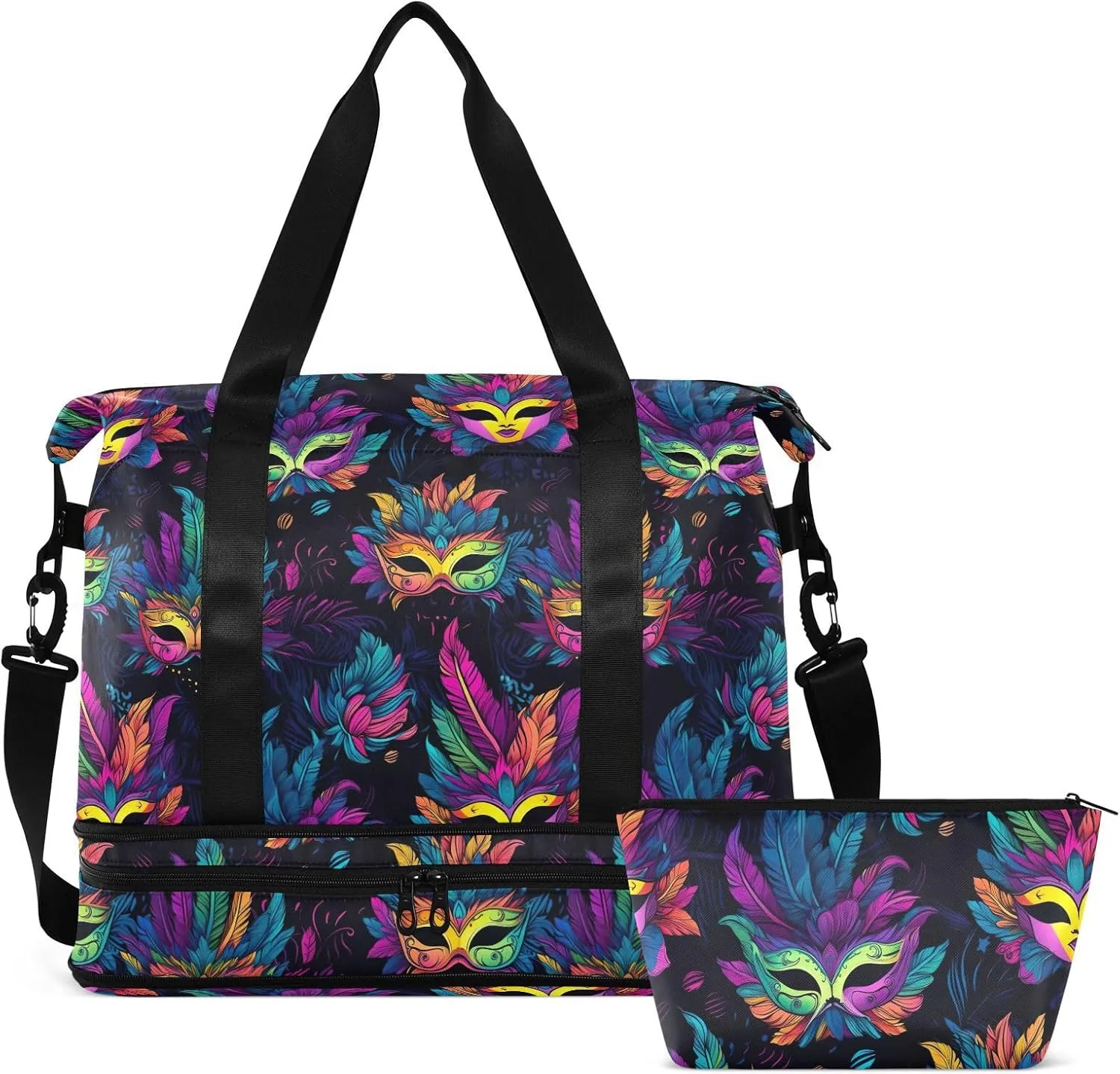 Carnival Masks Gym Bag for Women & Men,Duffel Bag with Shoe Pocket,Weekender Overnight Bag with Trolley Sleeve for Travel 21217953