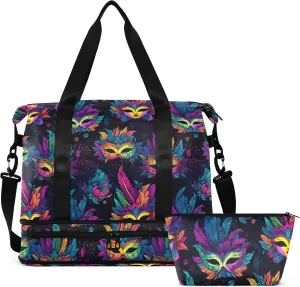Carnival Masks Gym Bag for Women & Men,Duffel Bag with Shoe Pocket,Weekender Overnight Bag with Trolley Sleeve for Travel 21217953