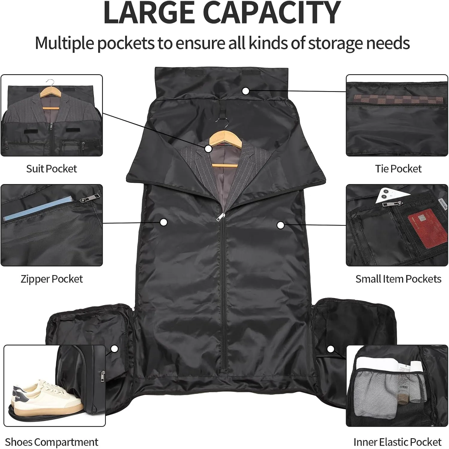 Carry On Garment Bag for Travel, Convertible Travel Garment Bag for Men Women, 2 in 1 Hanging Suitcase Suit Business Travel Bag