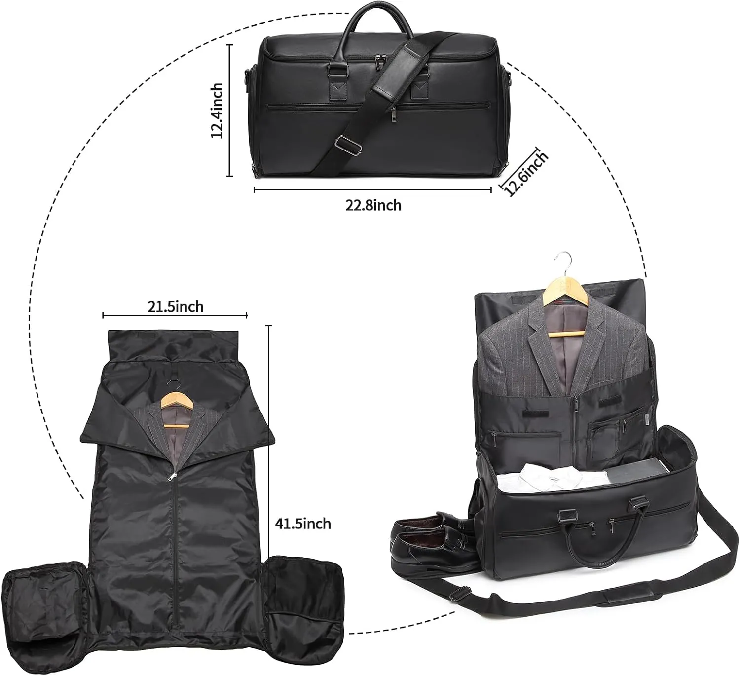 Carry On Garment Bag for Travel, Convertible Travel Garment Bag for Men Women, 2 in 1 Hanging Suitcase Suit Business Travel Bag