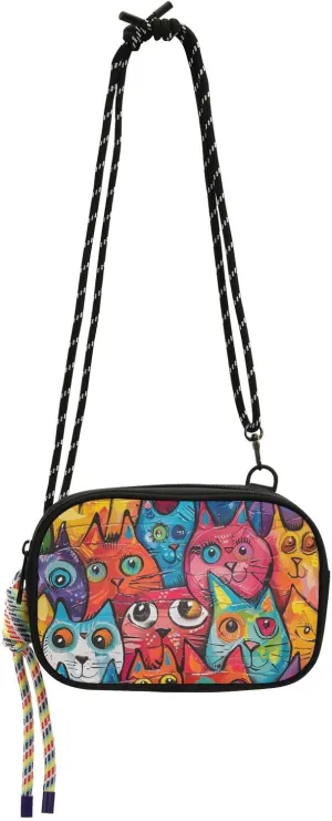 Cartoon Cute Colorful Monster Small Black Crossbody Purse for Women Fashion with Credit Card Slots Mini Shoulder Bag Walk dog bolsas elegantes para mujer