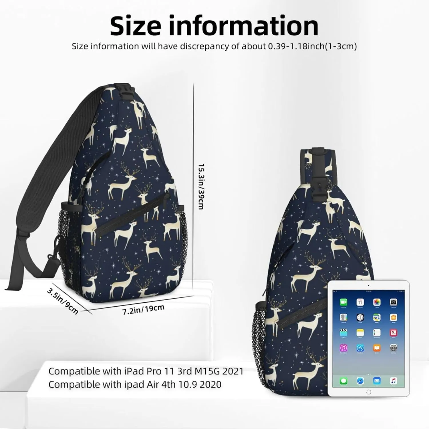 Cartoon Deer Deep Blue Sling Bag For Women Crossbody Shoulder Bag Casual Daypack Backpacks Men Chest Bag Gym Cycling Travel Hiking