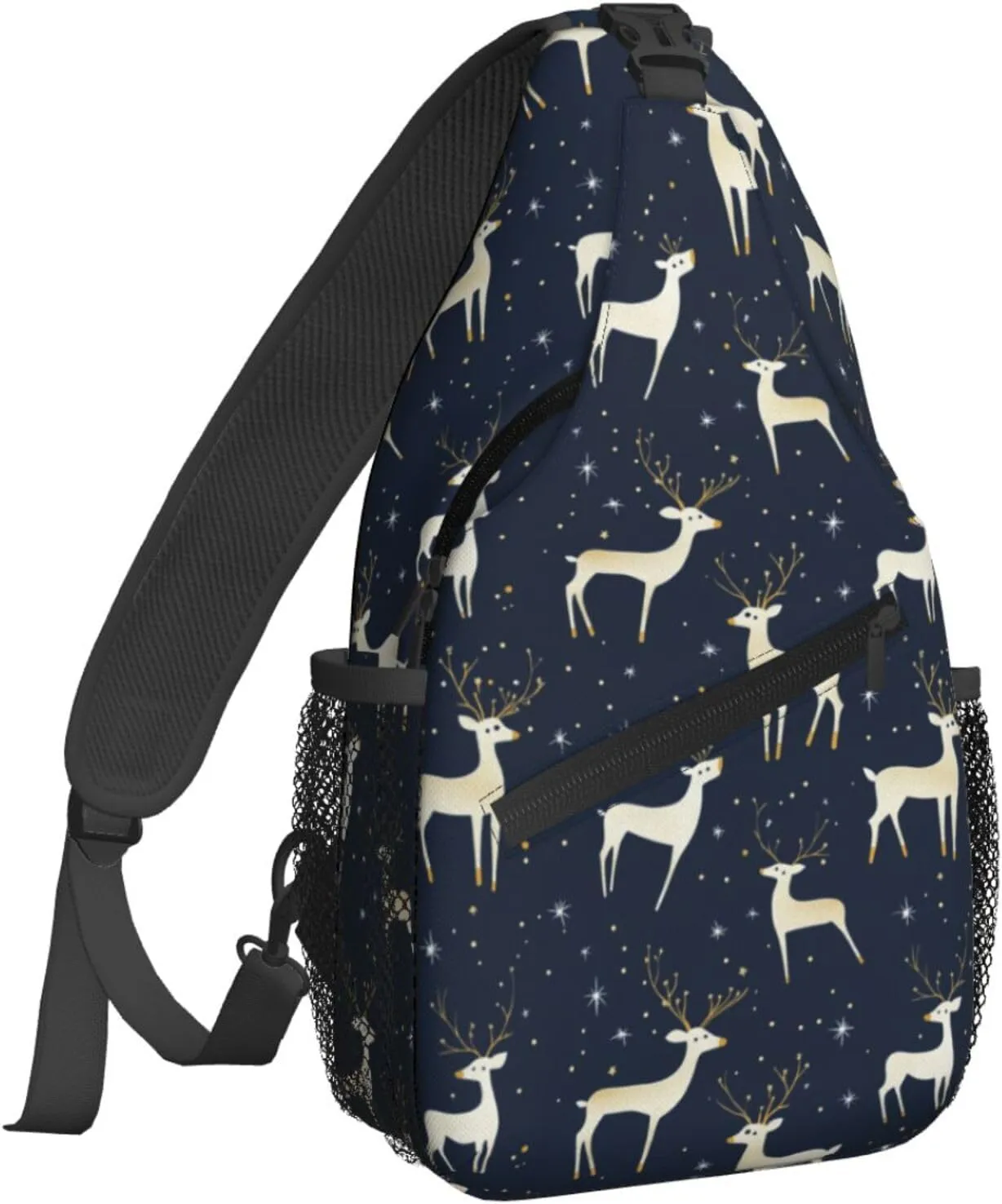 Cartoon Deer Deep Blue Sling Bag For Women Crossbody Shoulder Bag Casual Daypack Backpacks Men Chest Bag Gym Cycling Travel Hiking
