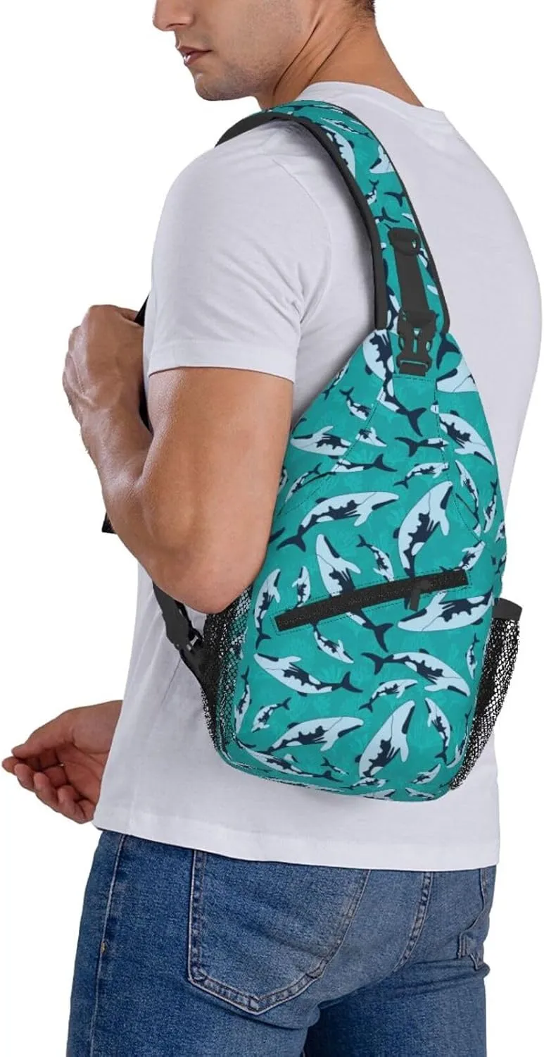 Cartoon Marine Mammals Funny Sharks Chest Sling Bag Crossbody Shoulder Backpack Bag Gym Cycling Daypack Travel Hiking Cross Bag