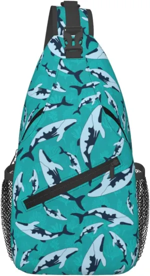 Cartoon Marine Mammals Funny Sharks Chest Sling Bag Crossbody Shoulder Backpack Bag Gym Cycling Daypack Travel Hiking Cross Bag