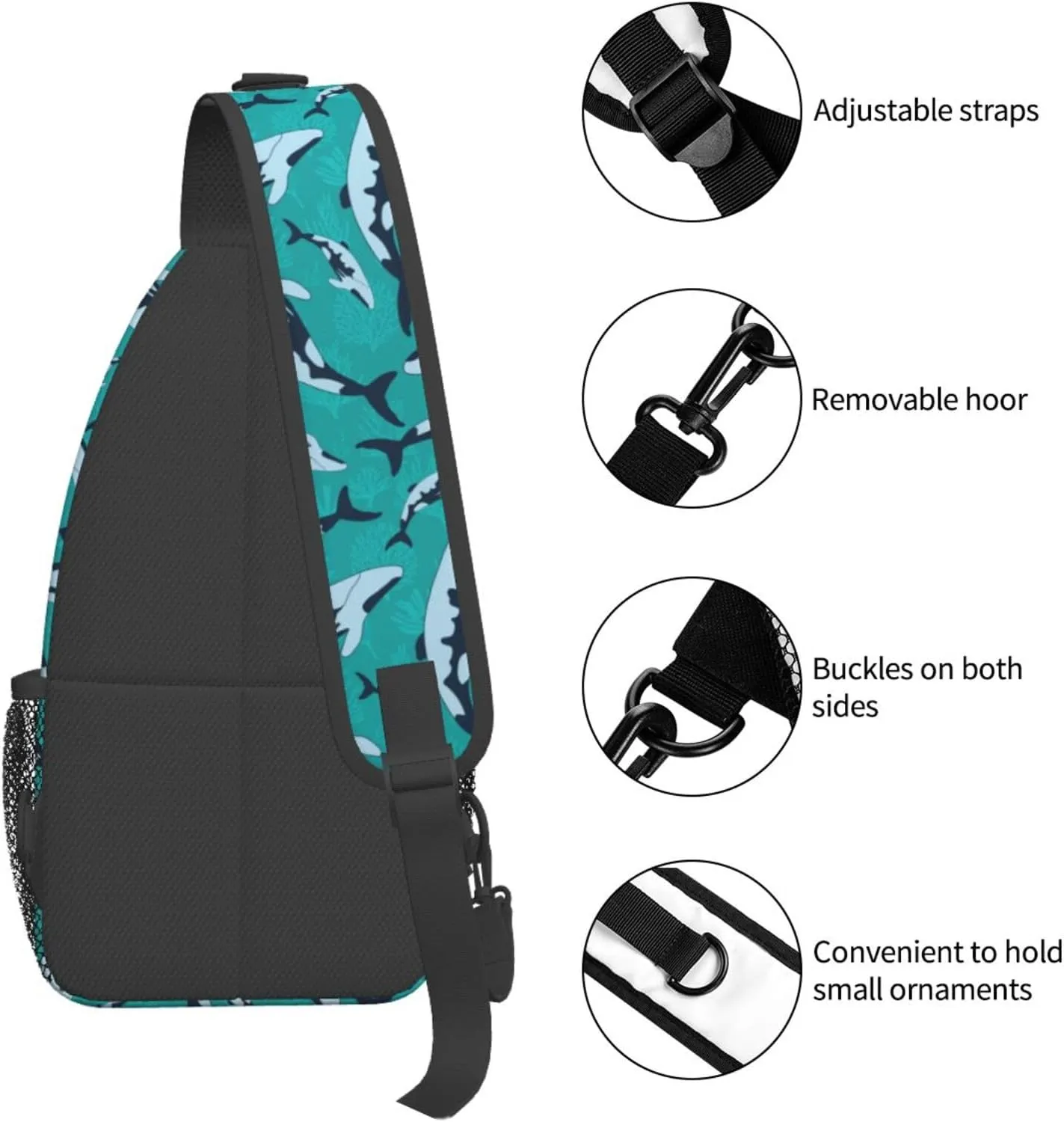 Cartoon Marine Mammals Funny Sharks Chest Sling Bag Crossbody Shoulder Backpack Bag Gym Cycling Daypack Travel Hiking Cross Bag