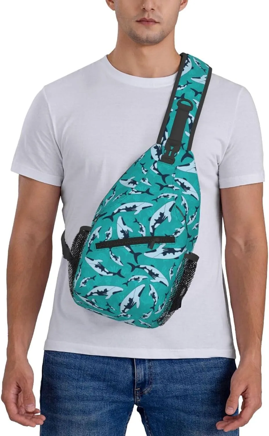 Cartoon Marine Mammals Funny Sharks Chest Sling Bag Crossbody Shoulder Backpack Bag Gym Cycling Daypack Travel Hiking Cross Bag