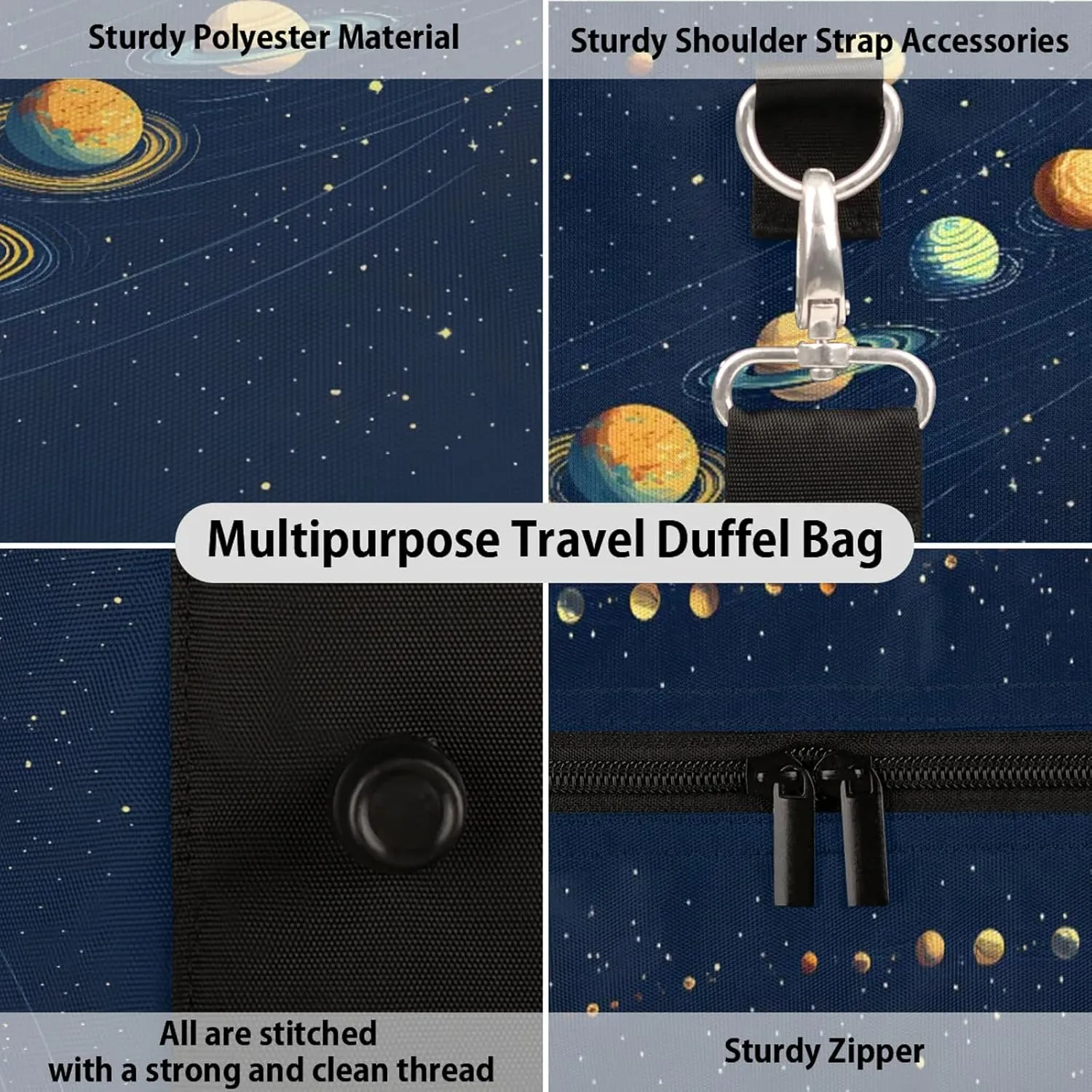 Cartoon Planet Duffle Bag for Travel, Overnight Weekend Gym Carry On Luggage Bag, Galaxy Space Travel Duffel Bag for Men Women