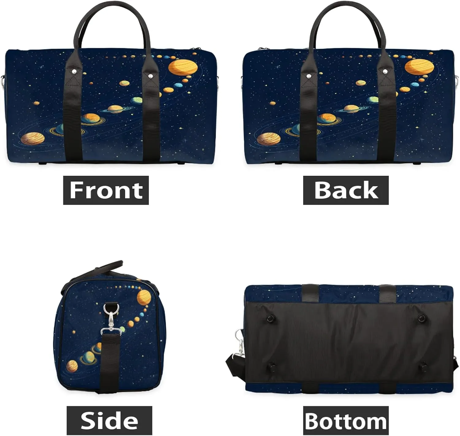 Cartoon Planet Duffle Bag for Travel, Overnight Weekend Gym Carry On Luggage Bag, Galaxy Space Travel Duffel Bag for Men Women