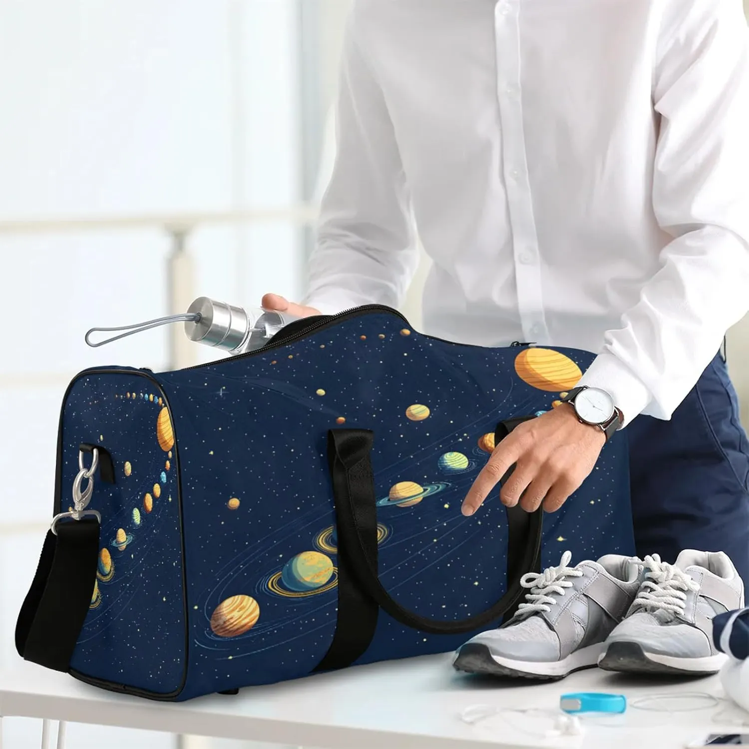 Cartoon Planet Duffle Bag for Travel, Overnight Weekend Gym Carry On Luggage Bag, Galaxy Space Travel Duffel Bag for Men Women