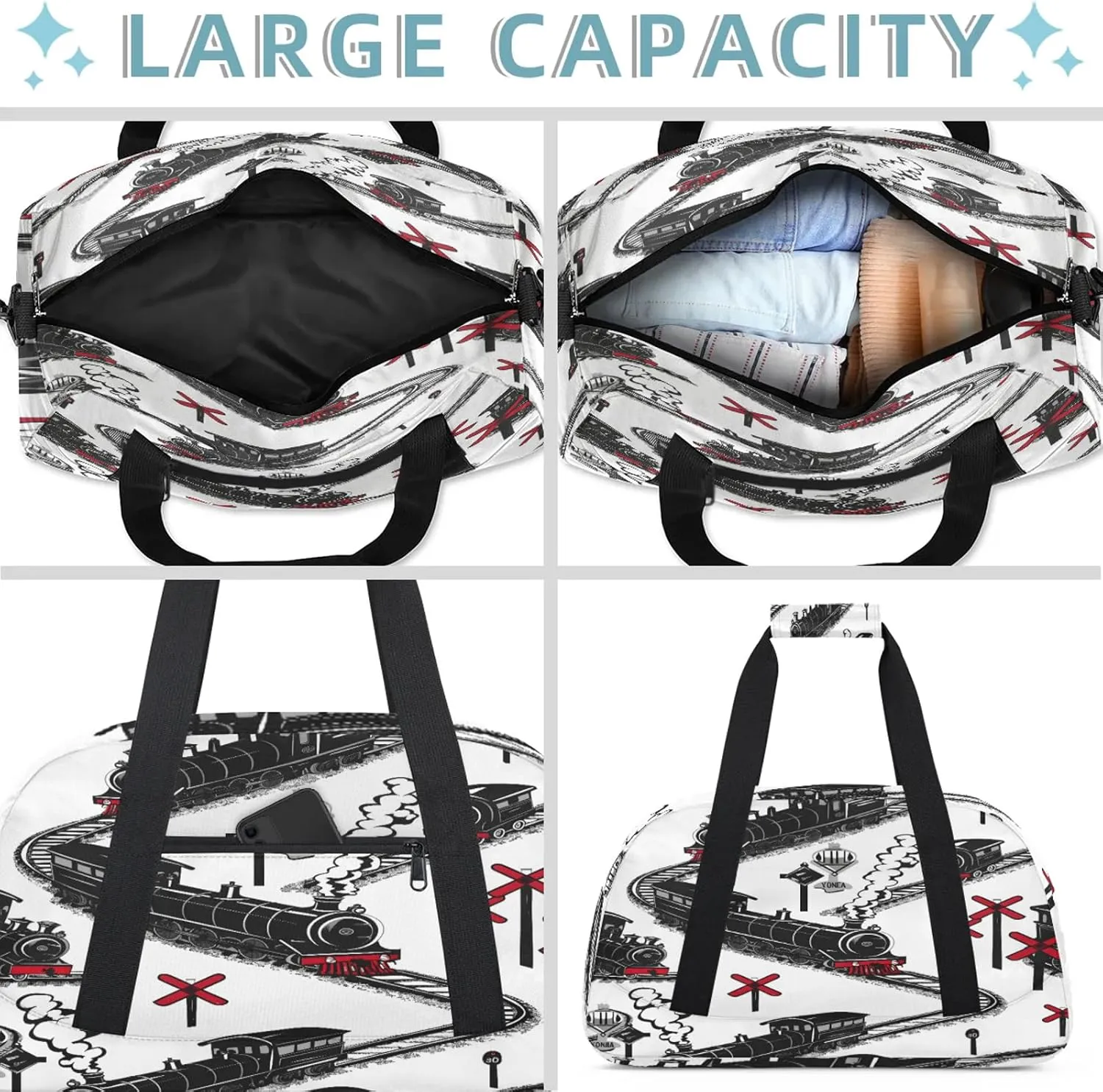 Cartoon Train Small Gym Bag 18 inch Carry On Duffel Bag for Weekender Travel Sports Workout Yoga Gymnastics Dance Ballet