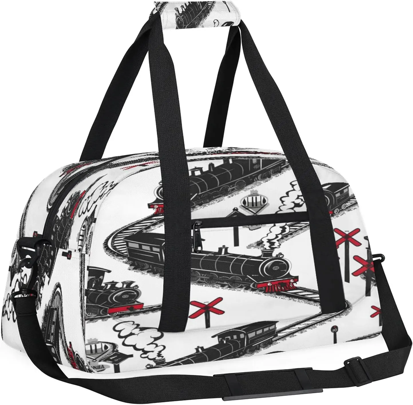 Cartoon Train Small Gym Bag 18 inch Carry On Duffel Bag for Weekender Travel Sports Workout Yoga Gymnastics Dance Ballet