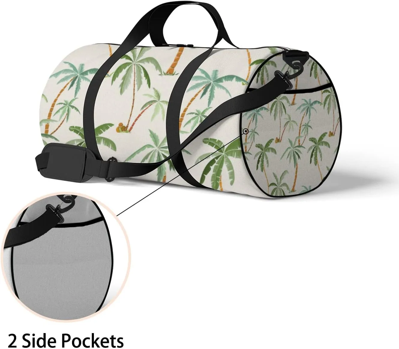 Cartoon Tropical Palm Trees Sports Duffel Bag Travel Gym Tote Bags Lightweight Durable Shoulder Strap Waterproof Polyester Outside Mesh Pocket Overnight Trip Duffel Bag for Women Men