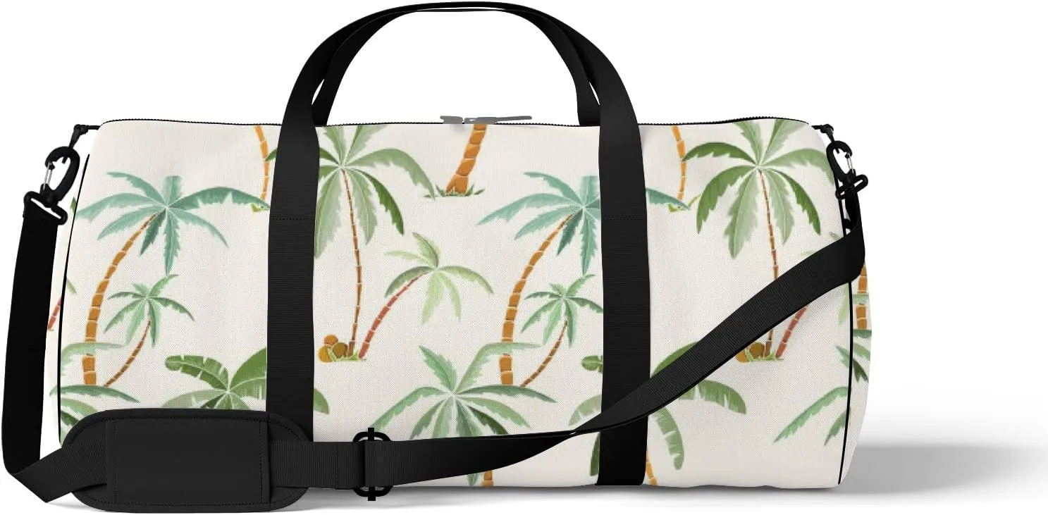 Cartoon Tropical Palm Trees Sports Duffel Bag Travel Gym Tote Bags Lightweight Durable Shoulder Strap Waterproof Polyester Outside Mesh Pocket Overnight Trip Duffel Bag for Women Men