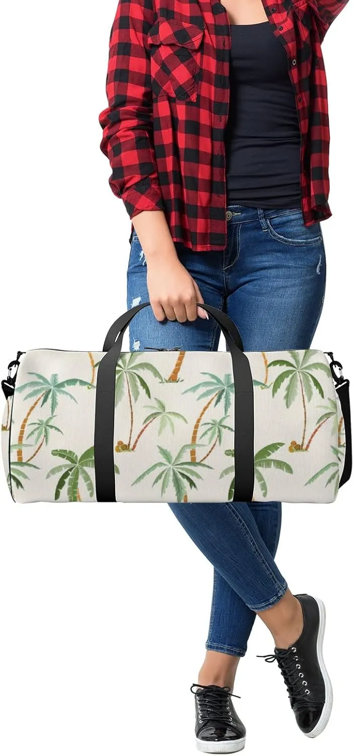 Cartoon Tropical Palm Trees Sports Duffel Bag Travel Gym Tote Bags Lightweight Durable Shoulder Strap Waterproof Polyester Outside Mesh Pocket Overnight Trip Duffel Bag for Women Men