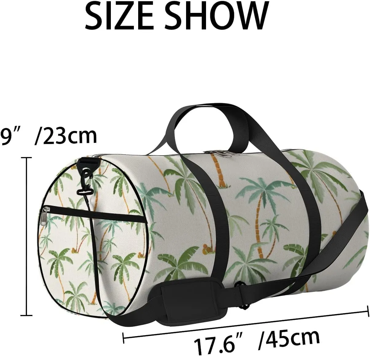 Cartoon Tropical Palm Trees Sports Duffel Bag Travel Gym Tote Bags Lightweight Durable Shoulder Strap Waterproof Polyester Outside Mesh Pocket Overnight Trip Duffel Bag for Women Men