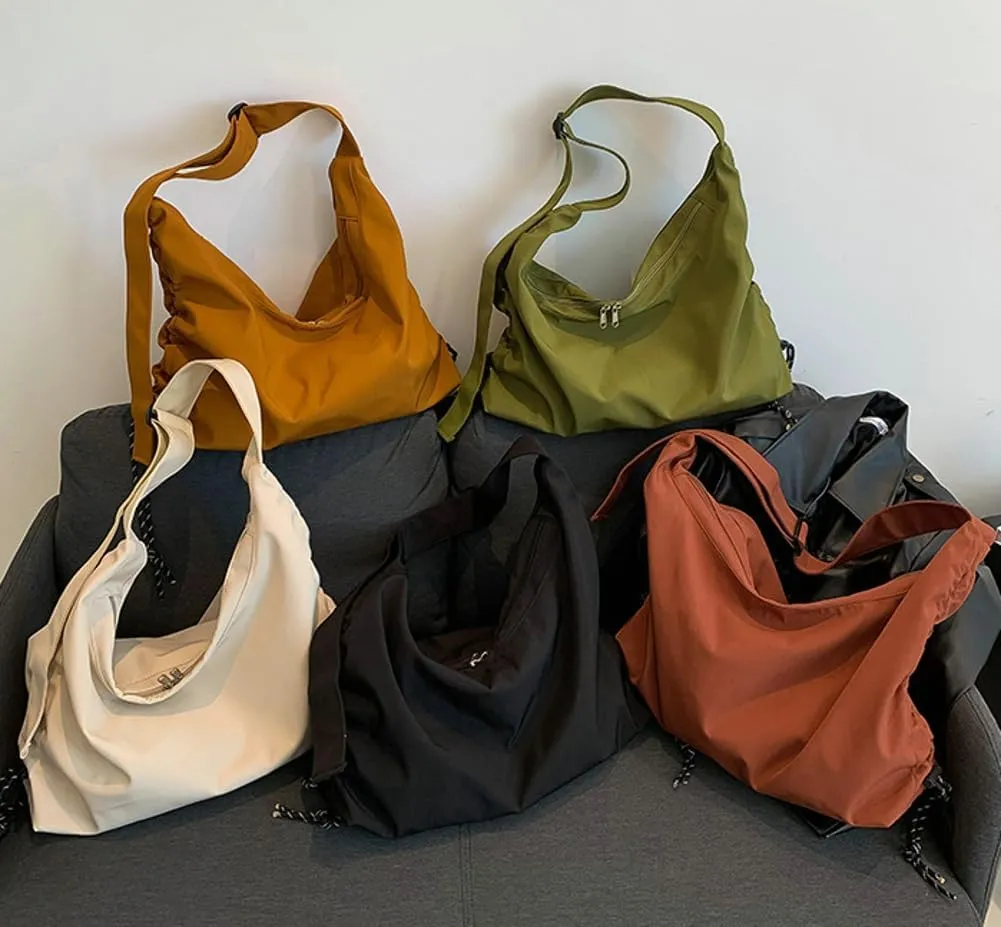 Casual Nylon Shoulder Bag for Women Large Canvas Dumpling Crossbody Tote Bag Handbag Top Handle Purse with Drawsrting