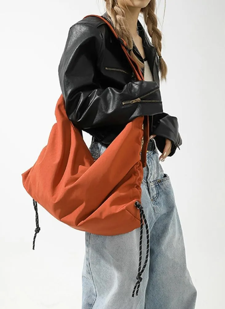 Casual Nylon Shoulder Bag for Women Large Canvas Dumpling Crossbody Tote Bag Handbag Top Handle Purse with Drawsrting