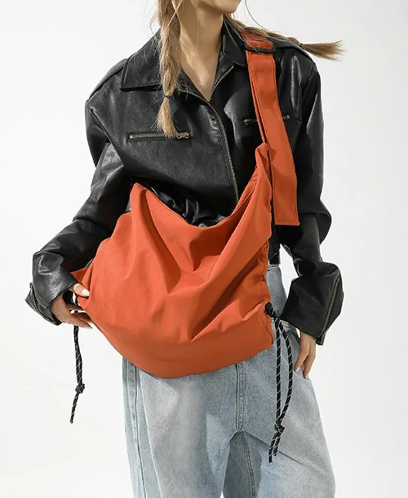 Casual Nylon Shoulder Bag for Women Large Canvas Dumpling Crossbody Tote Bag Handbag Top Handle Purse with Drawsrting