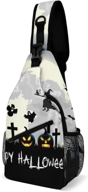 Casual Sling Backpack Halloweens-tombs-bats-print Chest Bags Crossbody Sling Bag Travel Hiking Daypack Shoulder Bag for Women Men