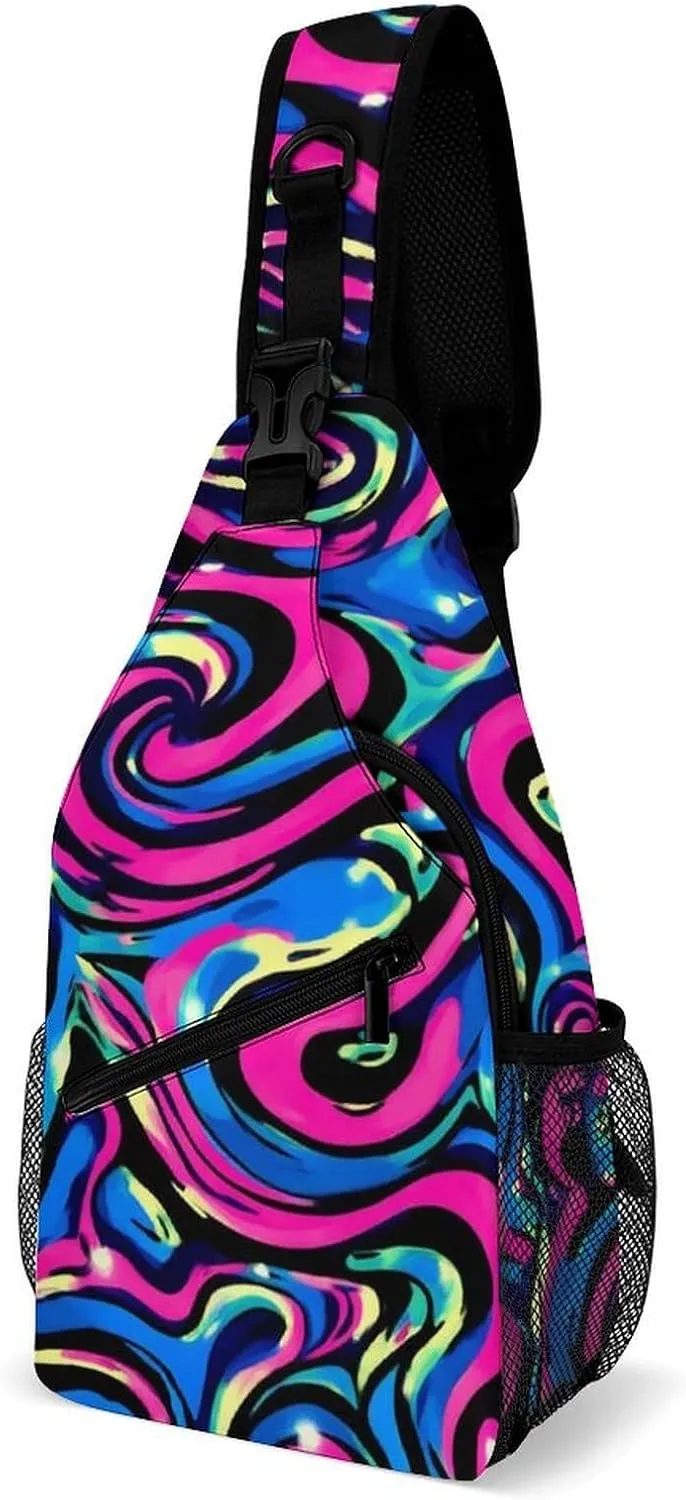 Casual Sling Bag Backpack, Bag, Abstract Wave Trippy Art Shoulder Chest Crossbody Bag, Carry On Bag, Casual Carrying Tote Case Crossbody Travel Bag for Man/Women