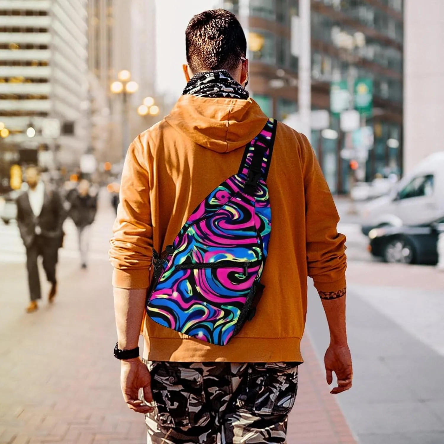 Casual Sling Bag Backpack, Bag, Abstract Wave Trippy Art Shoulder Chest Crossbody Bag, Carry On Bag, Casual Carrying Tote Case Crossbody Travel Bag for Man/Women