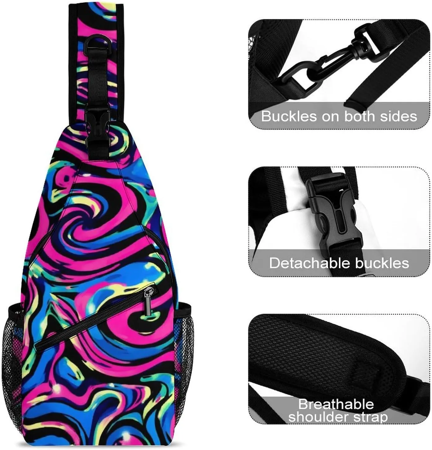 Casual Sling Bag Backpack, Bag, Abstract Wave Trippy Art Shoulder Chest Crossbody Bag, Carry On Bag, Casual Carrying Tote Case Crossbody Travel Bag for Man/Women