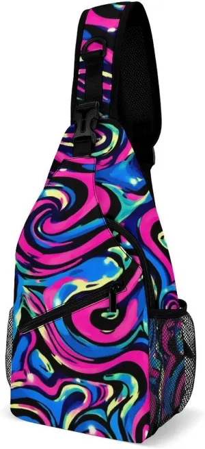 Casual Sling Bag Backpack, Bag, Abstract Wave Trippy Art Shoulder Chest Crossbody Bag, Carry On Bag, Casual Carrying Tote Case Crossbody Travel Bag for Man/Women