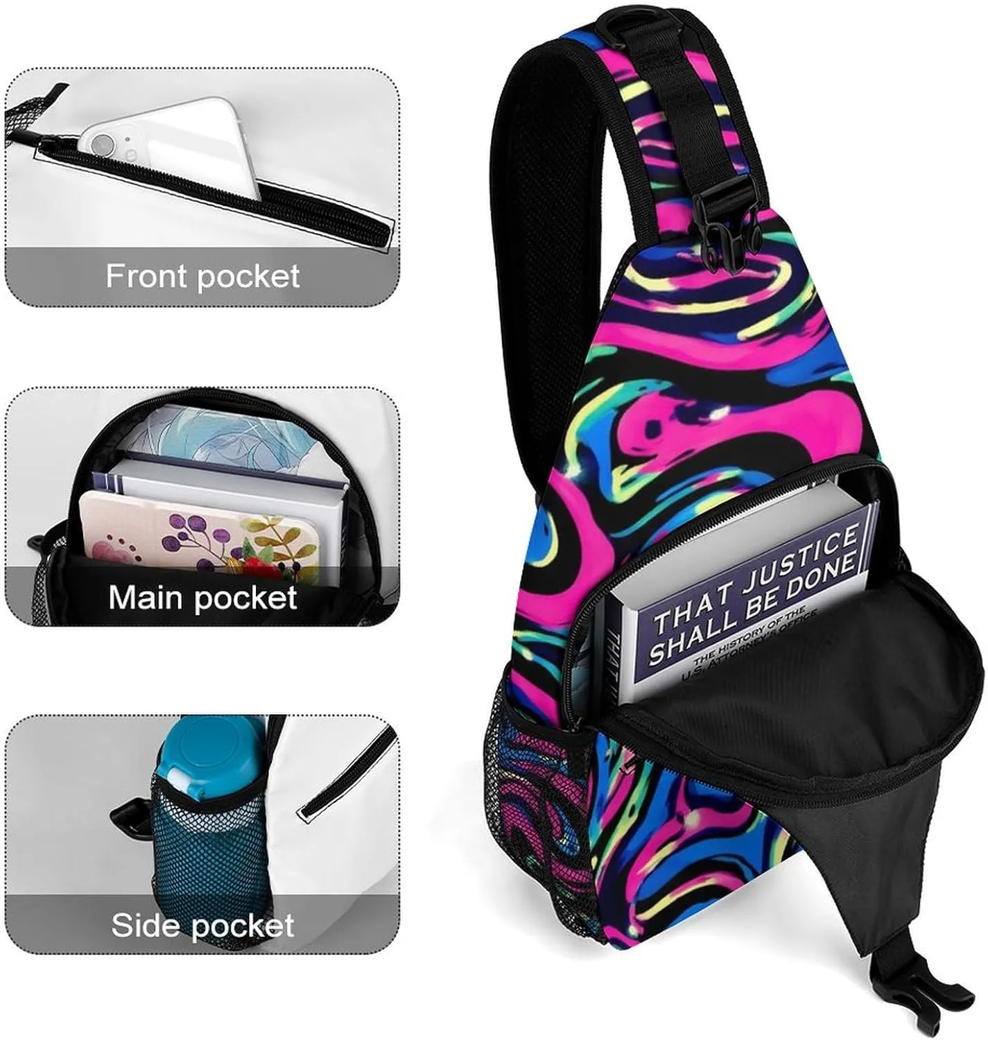 Casual Sling Bag Backpack, Bag, Abstract Wave Trippy Art Shoulder Chest Crossbody Bag, Carry On Bag, Casual Carrying Tote Case Crossbody Travel Bag for Man/Women