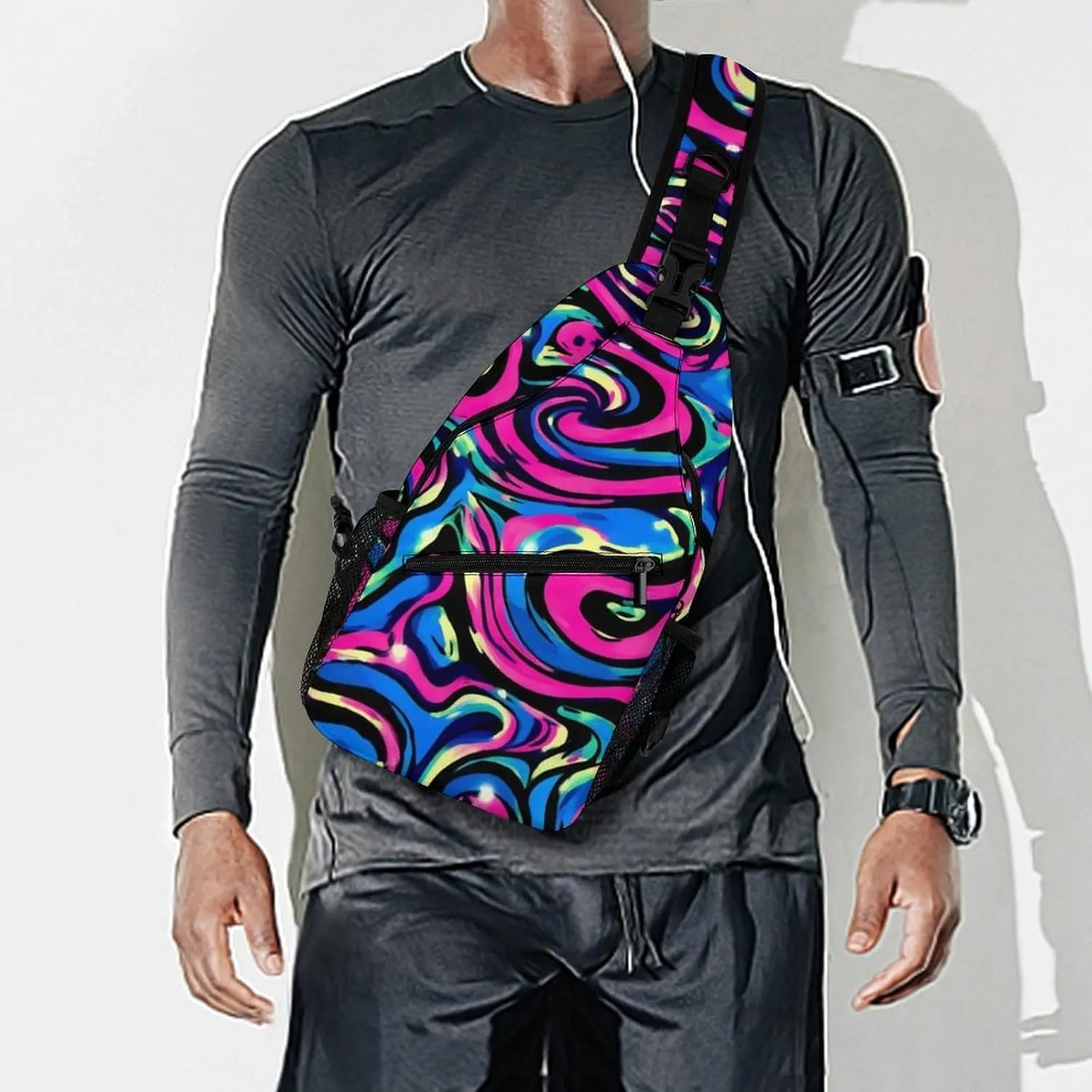 Casual Sling Bag Backpack, Bag, Abstract Wave Trippy Art Shoulder Chest Crossbody Bag, Carry On Bag, Casual Carrying Tote Case Crossbody Travel Bag for Man/Women