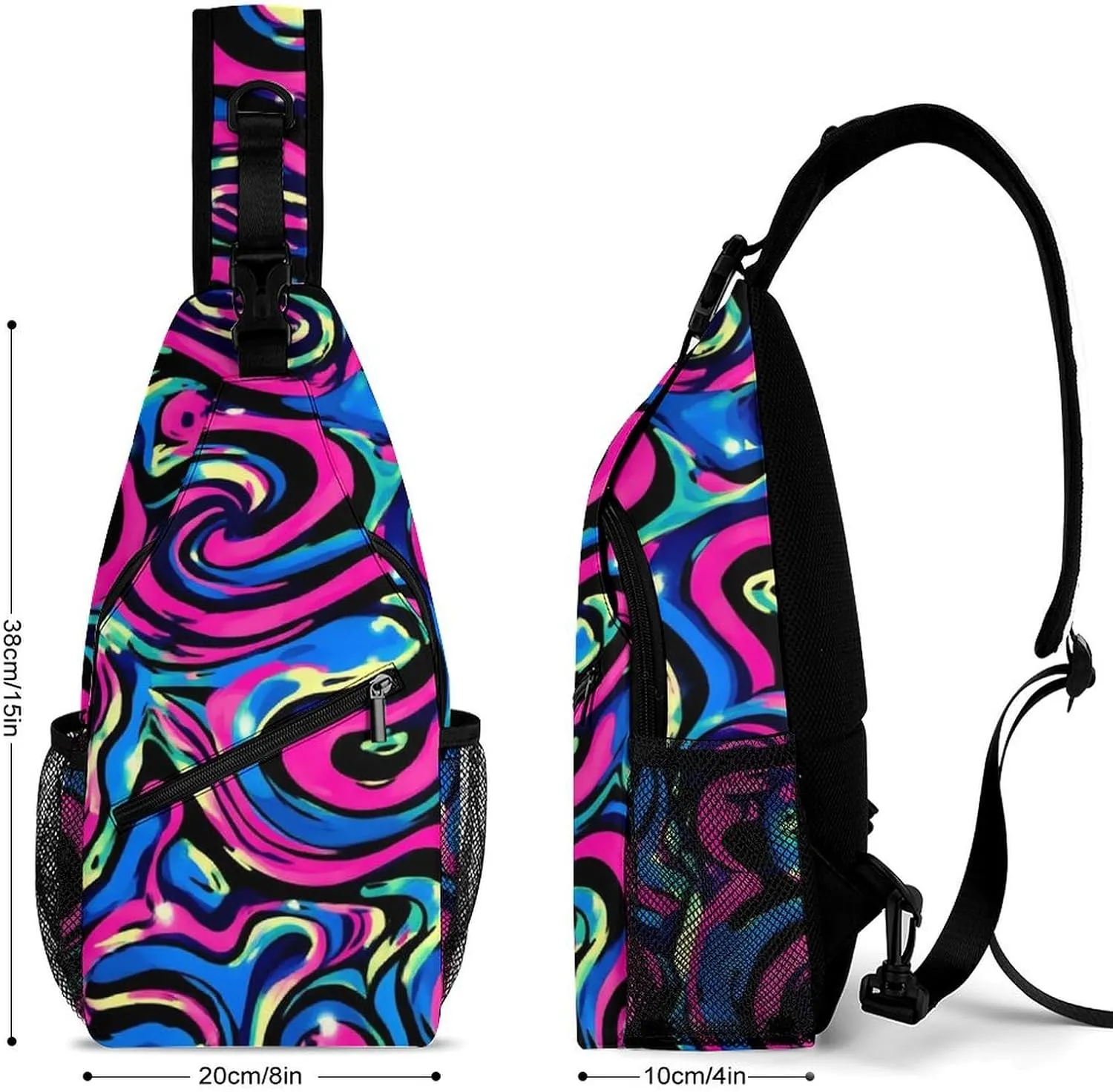 Casual Sling Bag Backpack, Bag, Abstract Wave Trippy Art Shoulder Chest Crossbody Bag, Carry On Bag, Casual Carrying Tote Case Crossbody Travel Bag for Man/Women