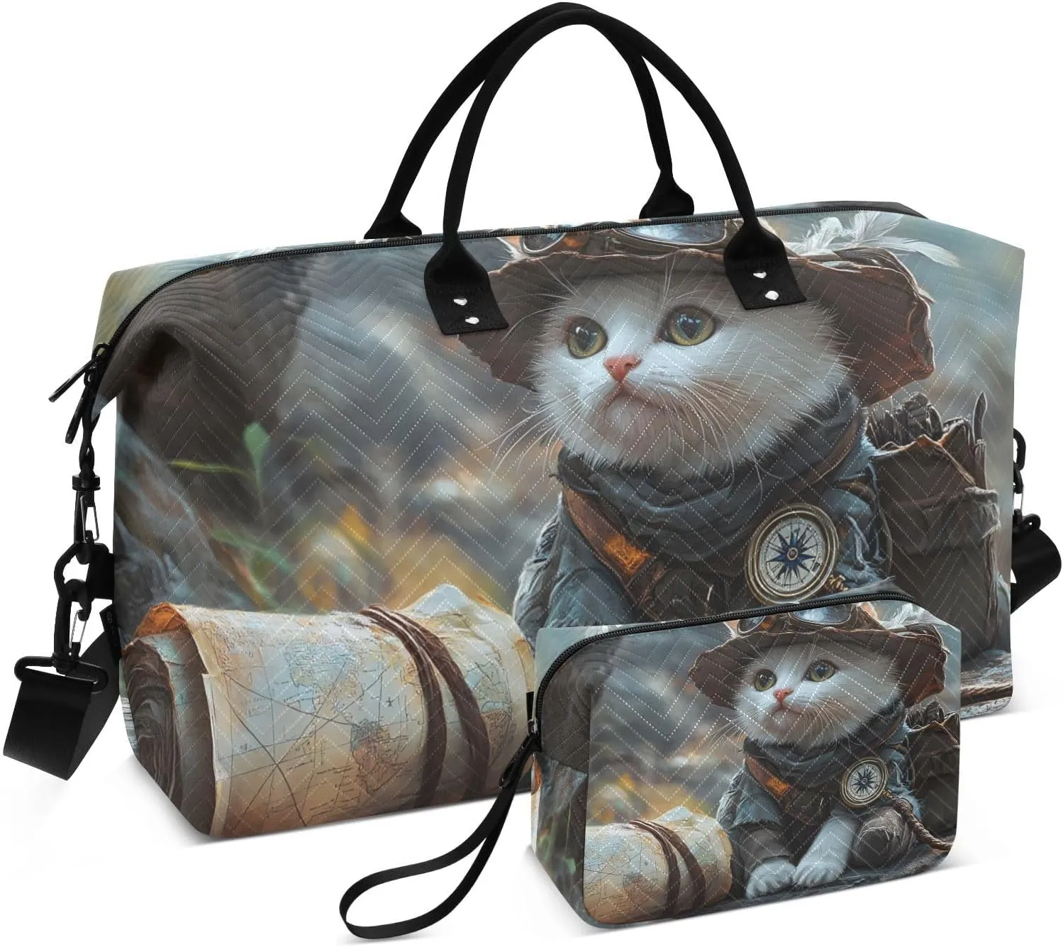 Cat Adventurer Duffel Bag for Travel Gym Sport, Weekender Travel Bags Carry on Overnight Bag