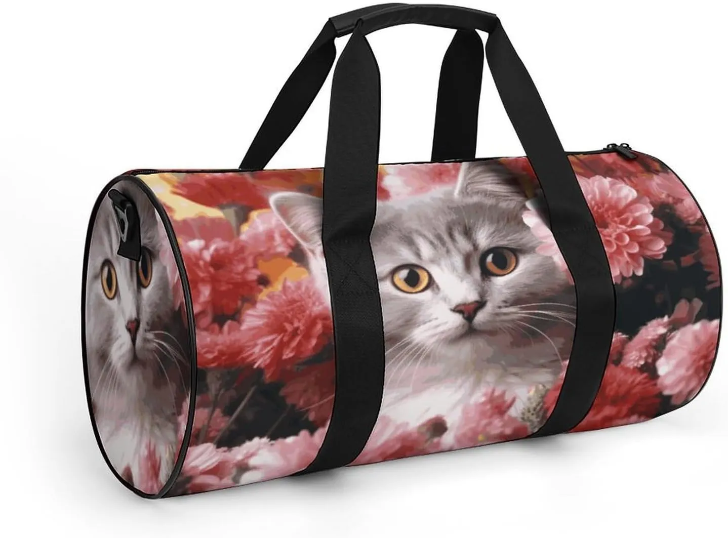 Cat in Flowers Gym Bag Small Travel Duffle Bag with Compartment Carry On Weekender Bag for Women Men