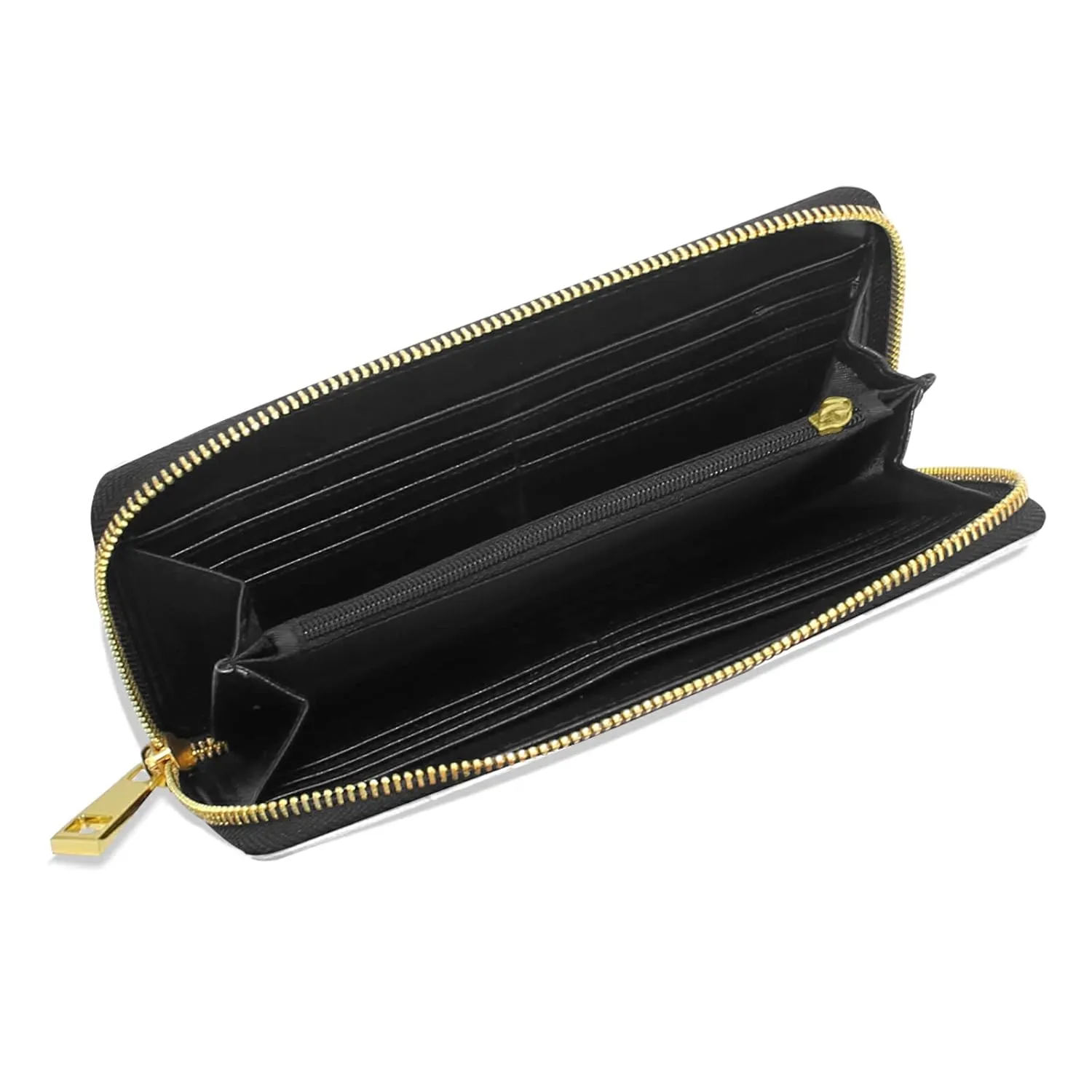 Cat Reading Behind a Newspaper Black White Retro Style Women Leather Zipper Long Wallet, Coin Clutch Pouch Pocket Key CardLarge Capacity Organizer Slim Cover Case Change Purse Holder