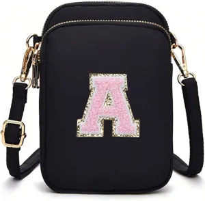 Cell Phone Purses with Crossbody Strap Letter Style, Nylon Small Crossbody Bags for Women Shoulder Bag-Black