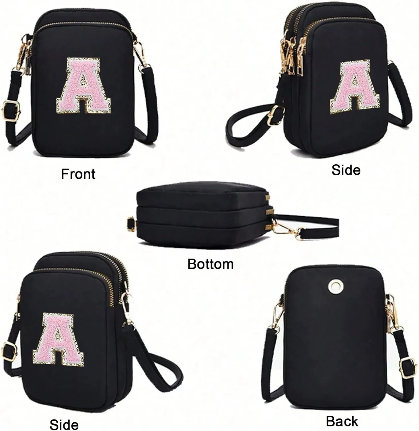 Cell Phone Purses with Crossbody Strap Letter Style, Nylon Small Crossbody Bags for Women Shoulder Bag-Black