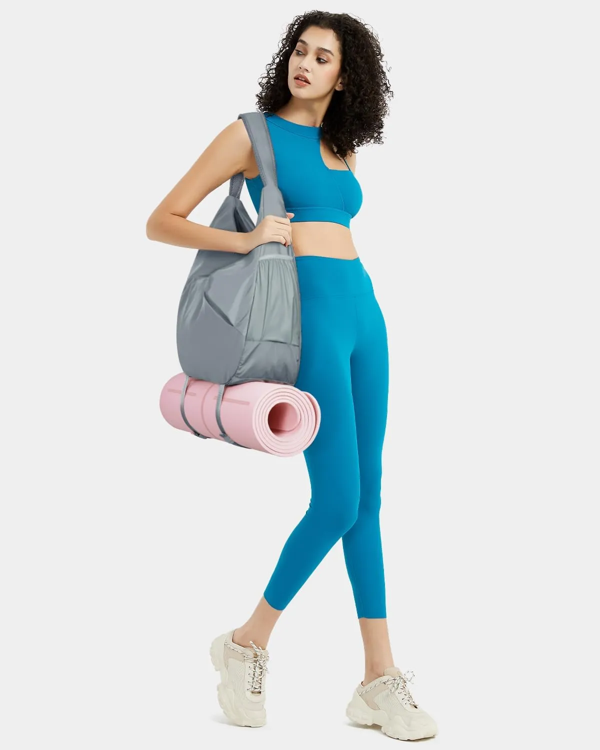 Ceneda Gym Bag for Women Sports Duffel Bag with Hidden Yoga Mat Strap & Shoe Compartment Workout Dance Bag with Wet Pocket Overnight Weekender Bag for Travel Yoga (Celadon)