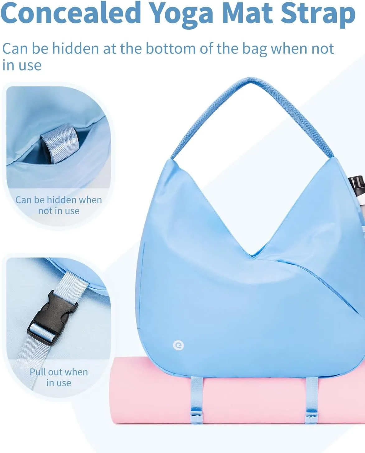 Ceneda Large Gym Bag for Women Sports Duffel Bag with Hidden Yoga Mat Holder & Shoe Compartment Workout Dance Tote Bag with Wet Pocket Overnight Weekender Bag for Travel Yoga (Light Blue)