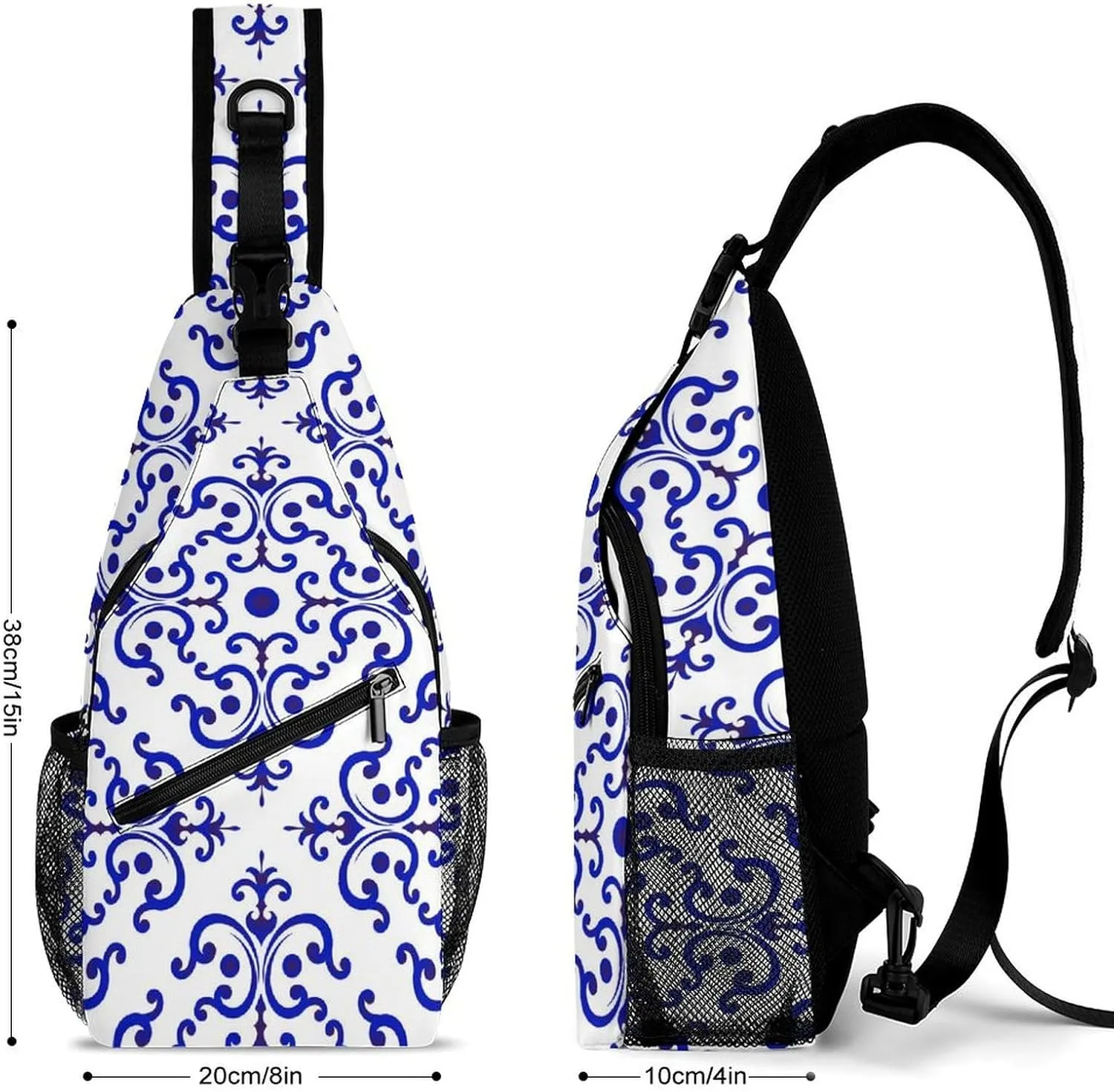 Ceramic-tile-pattern-chinese-style Crossbody Sling Backpack, Shoulder Bag Chest Bag for Travel Sport Running, 38x20cm