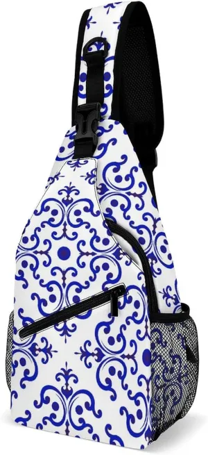 Ceramic-tile-pattern-chinese-style Crossbody Sling Backpack, Shoulder Bag Chest Bag for Travel Sport Running, 38x20cm