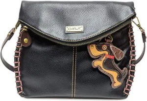 CHALA Charming Crossbody Bag With Flap Top and Zipper, Shoulder Handbag with Leather Keyfob - BLACK