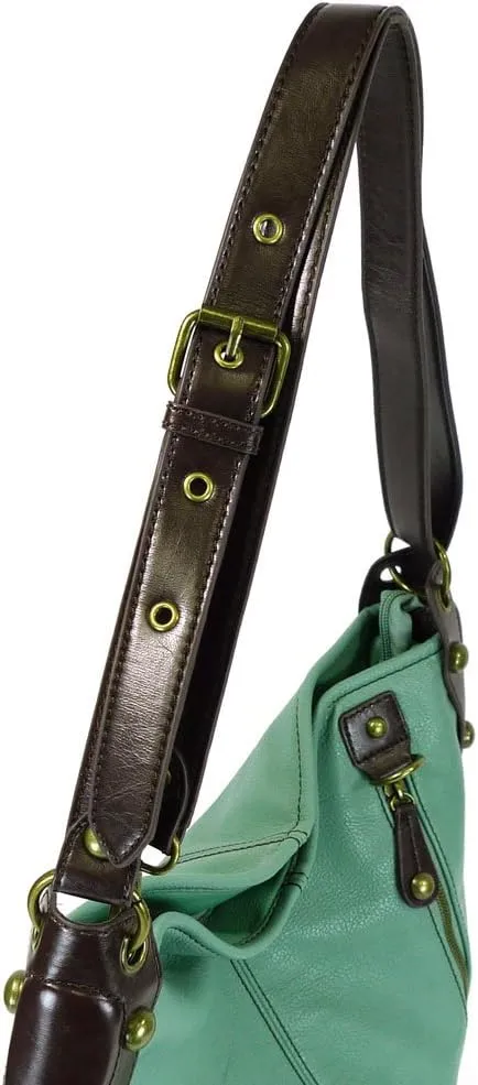 Chala Handbags, Casual Style, Soft, Large Shoulder or Crossbody Purse with Keyfob - Teal Green Color