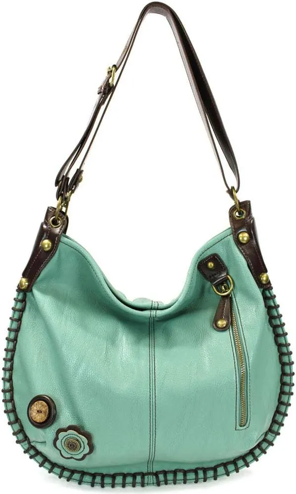 Chala Handbags, Casual Style, Soft, Large Shoulder or Crossbody Purse with Keyfob - Teal Green Color