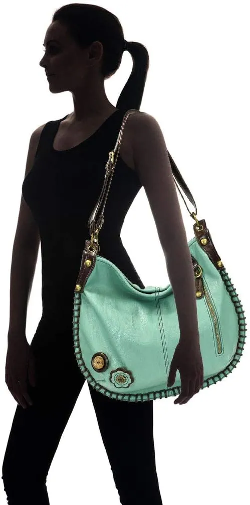 Chala Handbags, Casual Style, Soft, Large Shoulder or Crossbody Purse with Keyfob - Teal Green Color