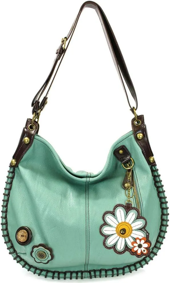 Chala Handbags, Casual Style, Soft, Large Shoulder or Crossbody Purse with Keyfob - Teal Green Color