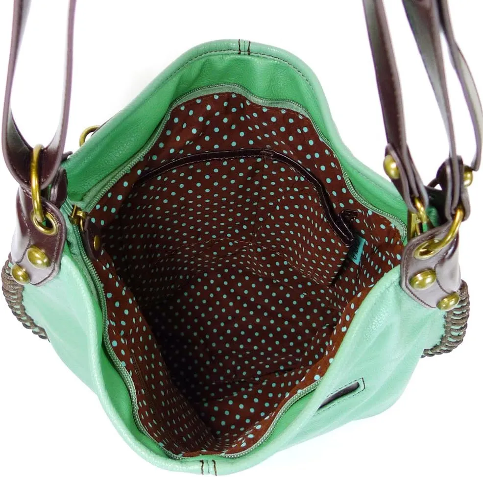 Chala Handbags, Casual Style, Soft, Large Shoulder or Crossbody Purse with Keyfob - Teal Green Color