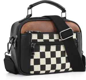 Checkered Crossbody Bags for Women Trendy Plaid Purse Faux Leather Shoulder Bag Top Handle Bag