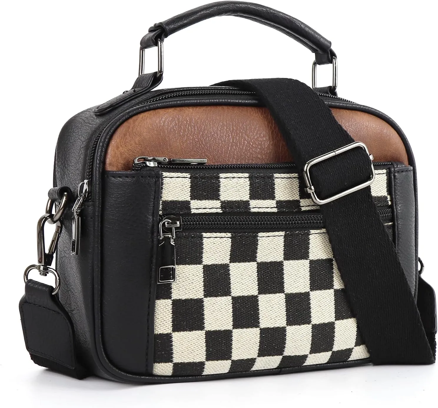 Checkered Crossbody Bags for Women Trendy Plaid Purse Faux Leather Shoulder Bag Top Handle Bag